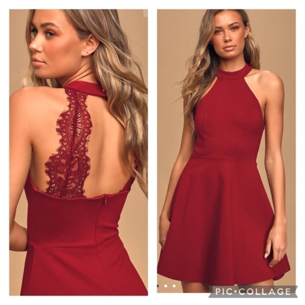 Lulu’s Hometown Girl Wine Red Lace Skater Dress - Picture 6 of 6